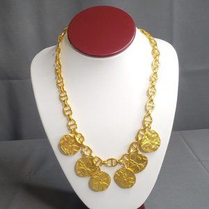 Nicky Butler Gold Tone Anchor Chain Necklace Medallion Coin Pendant 20"